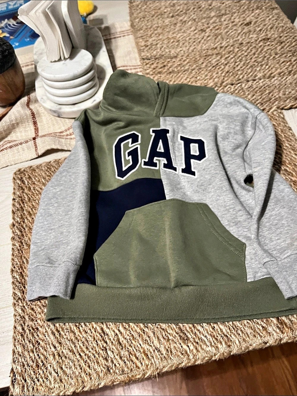 Gap Kids Colorblock Pullover Hoodie Green & Gray